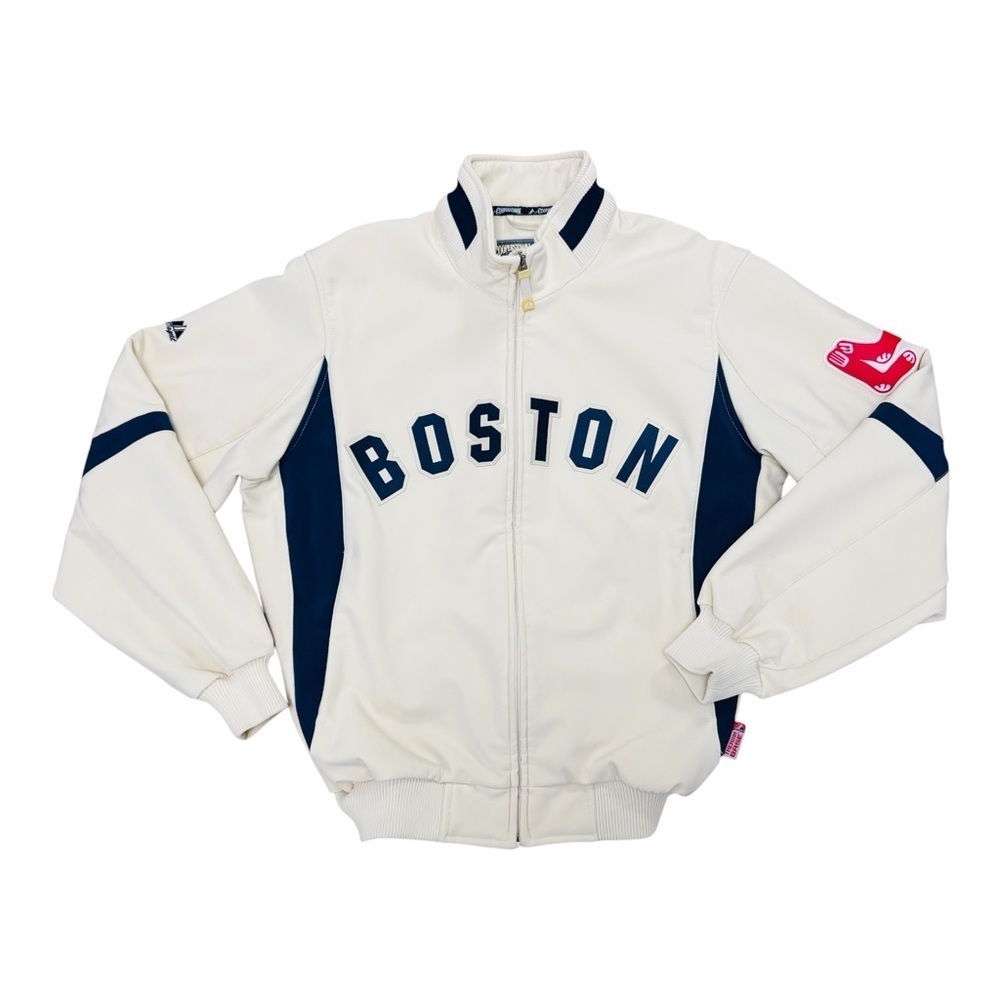 Majestic White and Blue Performance Jacket with Boston Design